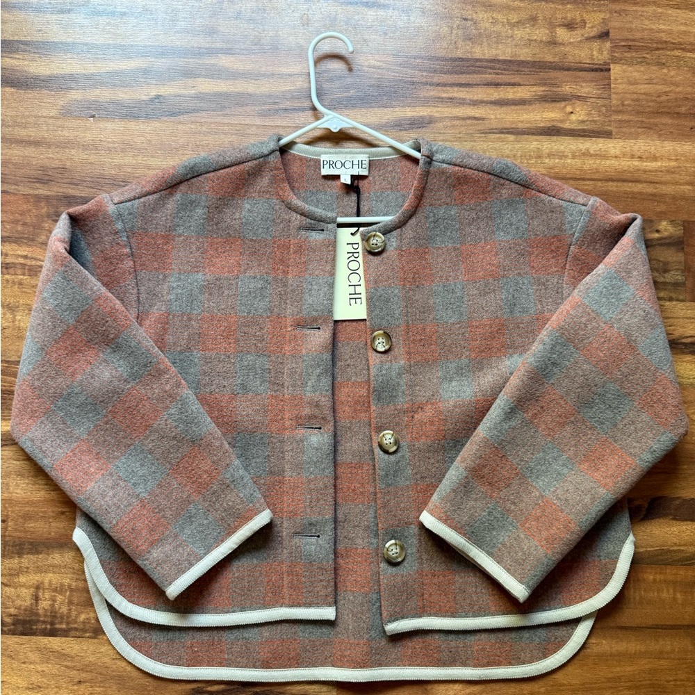 Women's Plaid Jacket - Gray and Brown